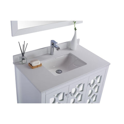 Laviva Mediterraneo 36" White Vanity Base and White Quartz Countertop with Rectangular Ceramic Sink