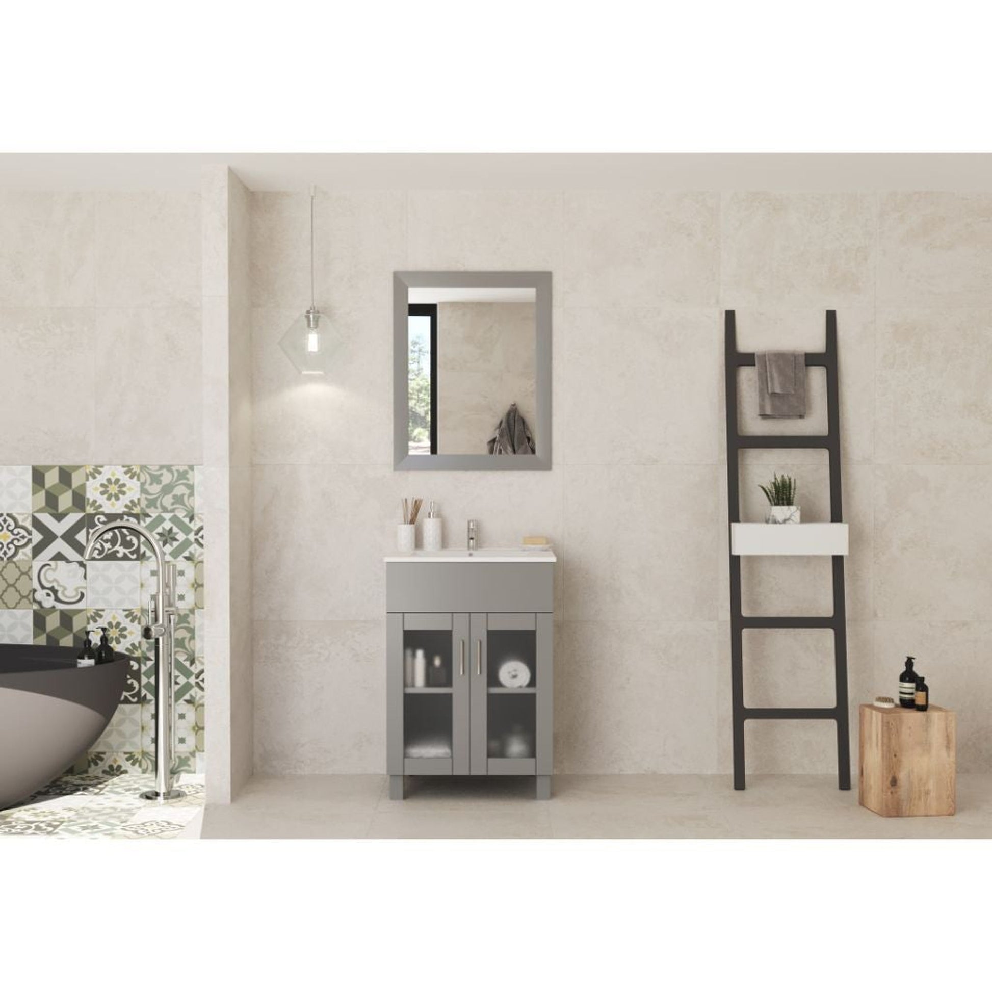 Laviva Nova 24" Gray Vanity Base and White Countertop With Ceramic Sink