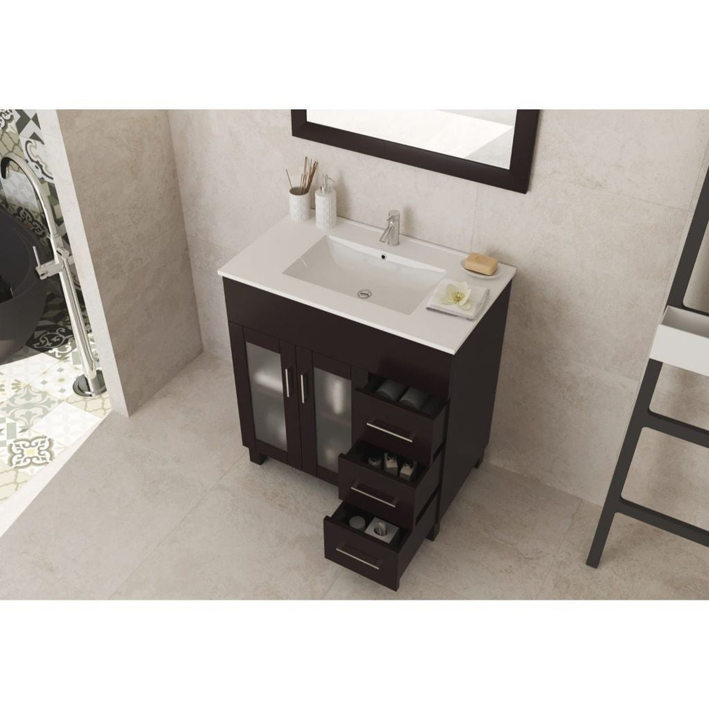 Laviva Nova 32" Brown Vanity Base and White Countertop With Ceramic Sink