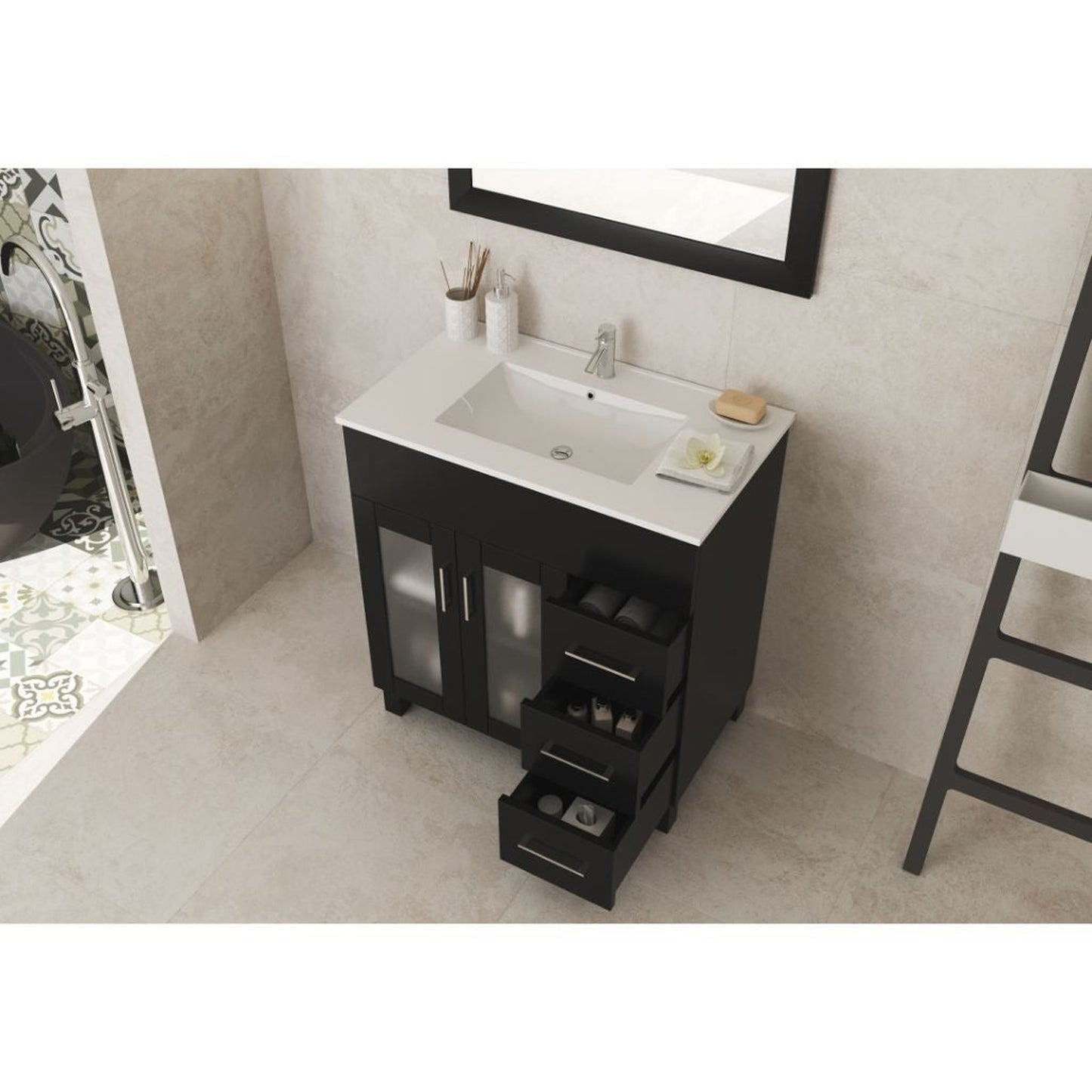 Laviva Nova 32" Espresso Vanity Base and White Countertop With Ceramic Sink