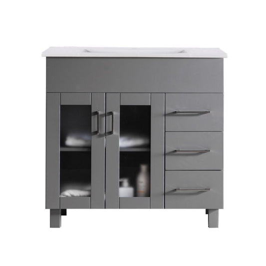 Laviva Nova 36" Gray Vanity Base and White Countertop With Ceramic Sink