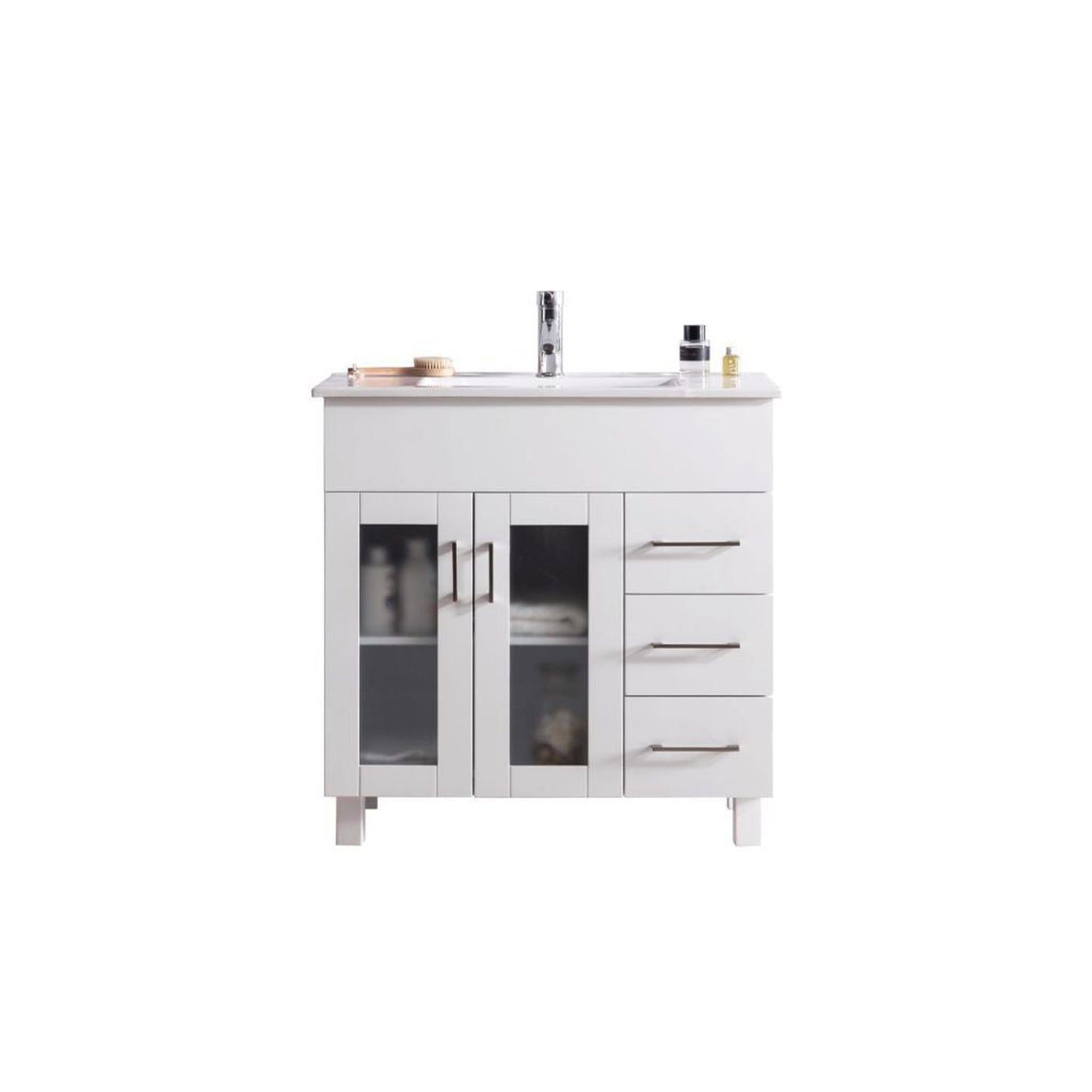 Laviva Nova 36" White Vanity Base and White Countertop With Ceramic Sink