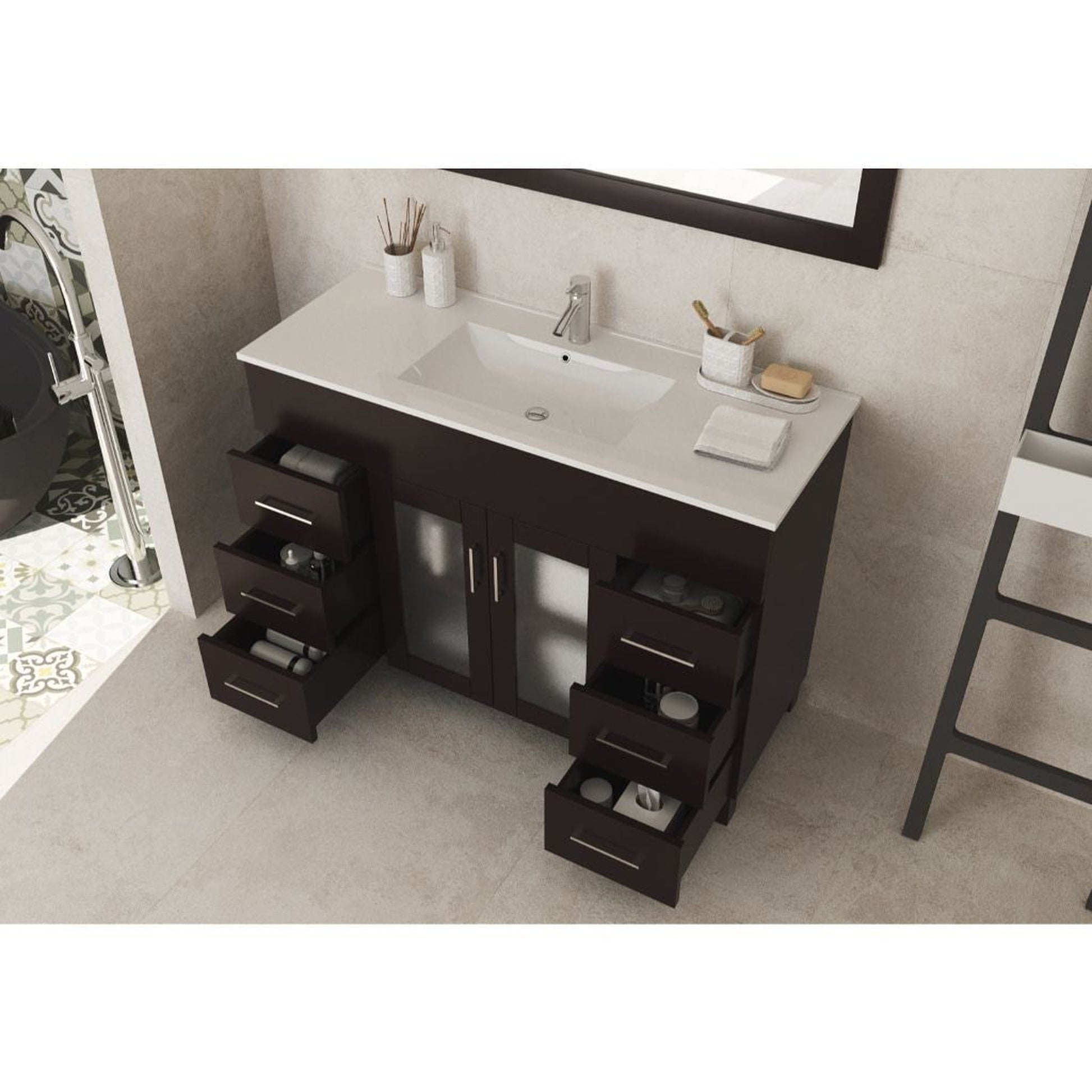 Laviva Nova 48" Brown Vanity Base and White Countertop With Ceramic Sink