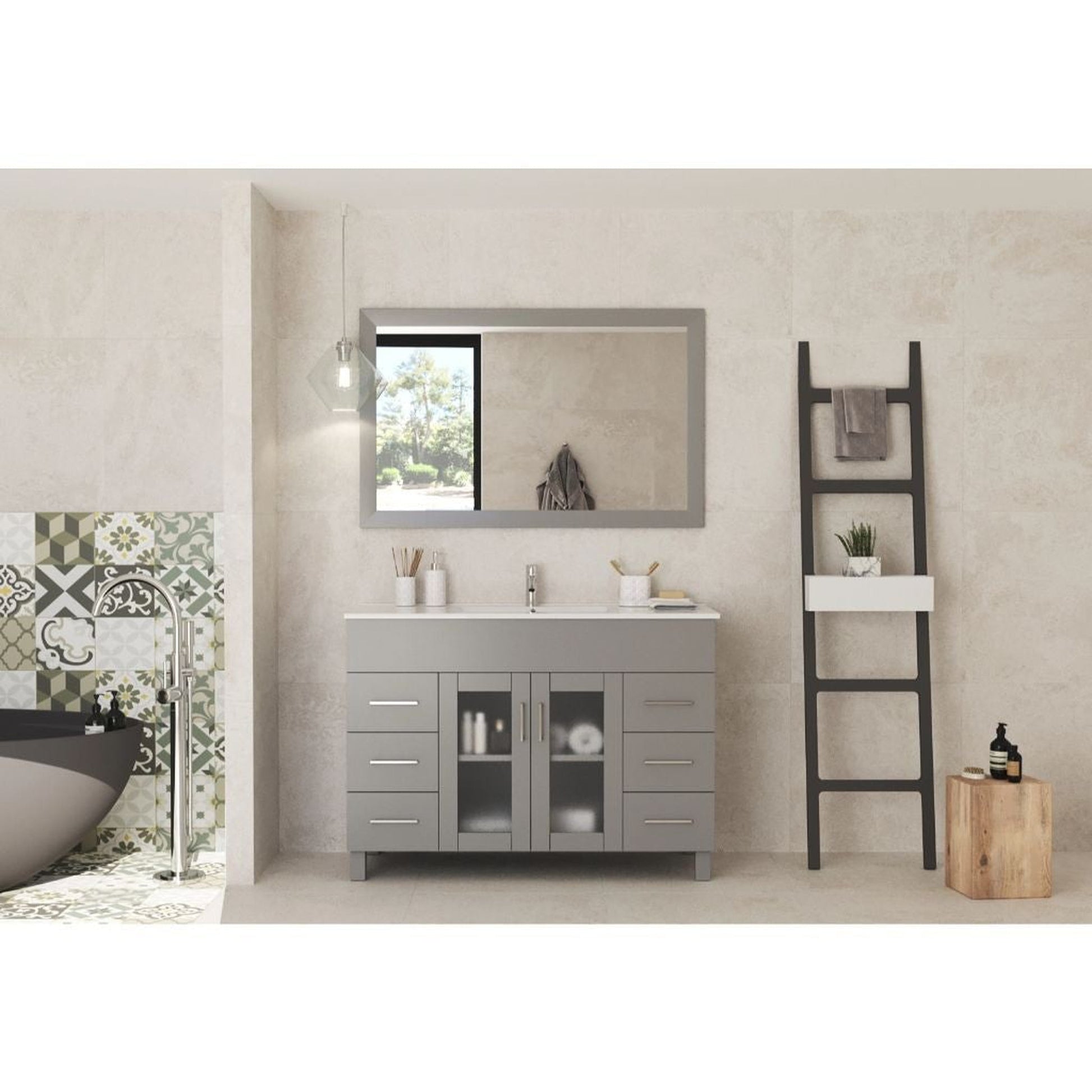 Laviva Nova 48" Gray Vanity Base and White Countertop With Ceramic Sink