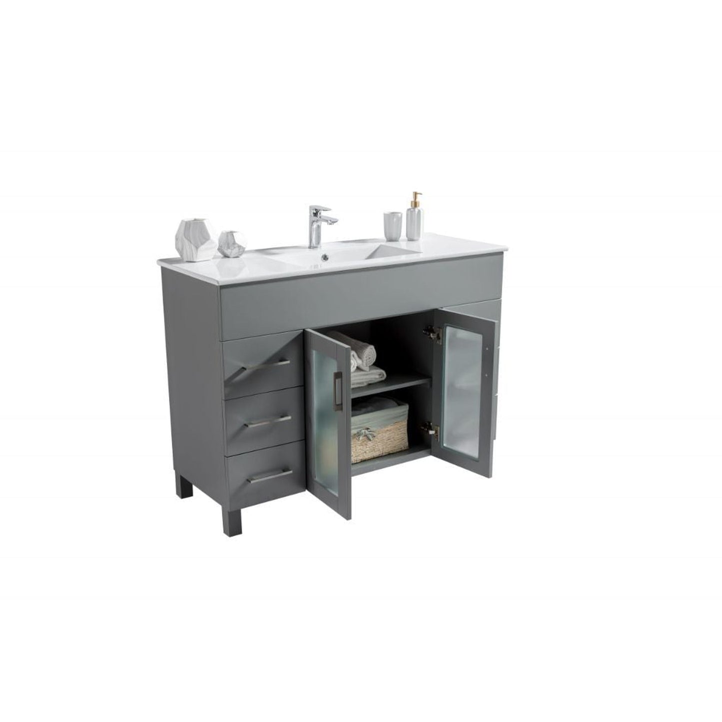 Laviva Nova 48" Gray Vanity Base and White Countertop With Ceramic Sink