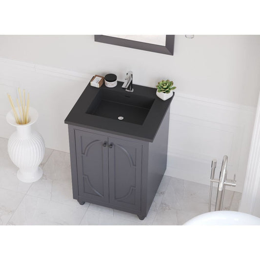 Laviva Odyssey 24" Maple Gray Vanity Base and Matte Black Solid Surface Countertop With Integrated Sink