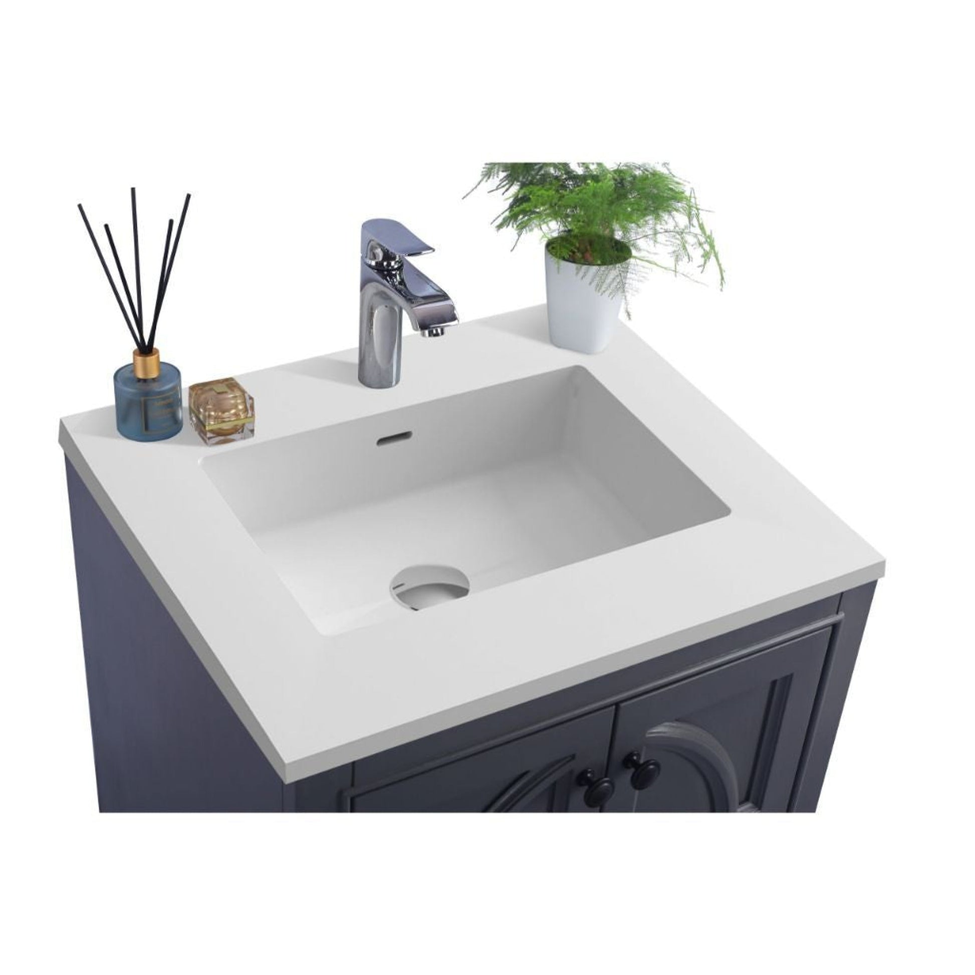 Laviva Odyssey 24" Maple Gray Vanity Base and Matte White Solid Surface Countertop With Integrated Sink
