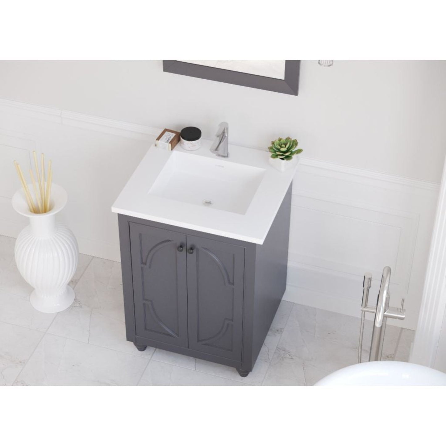 Laviva Odyssey 24" Maple Gray Vanity Base and Matte White Solid Surface Countertop With Integrated Sink