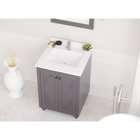 Laviva Odyssey 24" Maple Gray Vanity Base and White Quartz Countertop With Rectangular Ceramic Sink