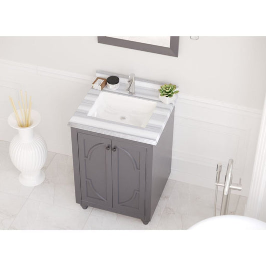 Laviva Odyssey 24" Maple Gray Vanity Base and White Stripes Marble Countertop With Rectangular Ceramic Sink