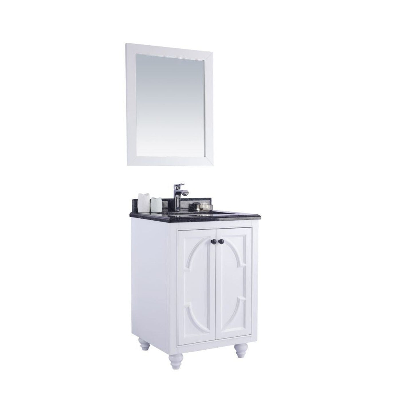 Laviva Odyssey 24" White Vanity Base and Black Wood Marble Countertop With Rectangular Ceramic Sink