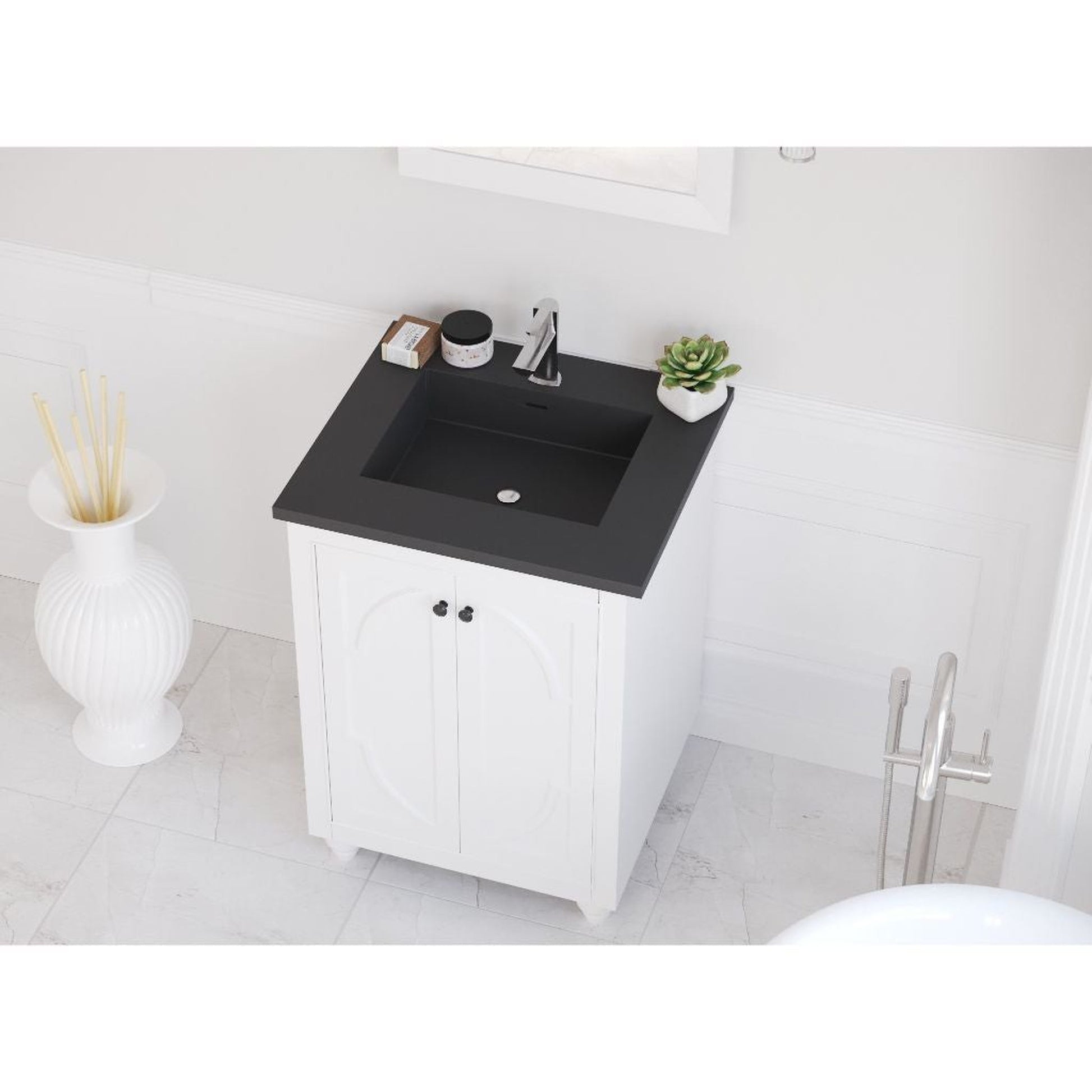 Laviva Odyssey 24" White Vanity Base and Matte Black Solid Surface Countertop With Integrated Sink