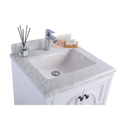 Laviva Odyssey 24" White Vanity Base and White Carrara Marble Countertop With Rectangular Ceramic Sink