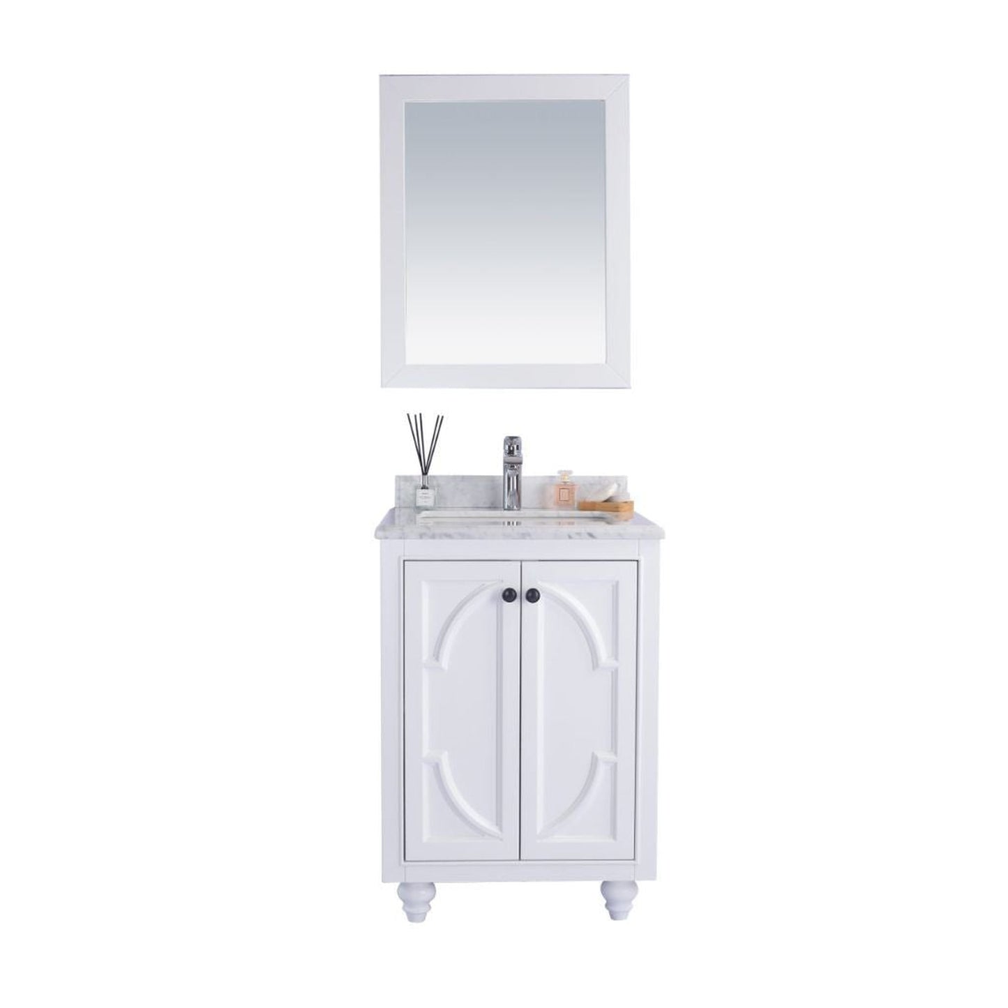 Laviva Odyssey 24" White Vanity Base and White Carrara Marble Countertop With Rectangular Ceramic Sink