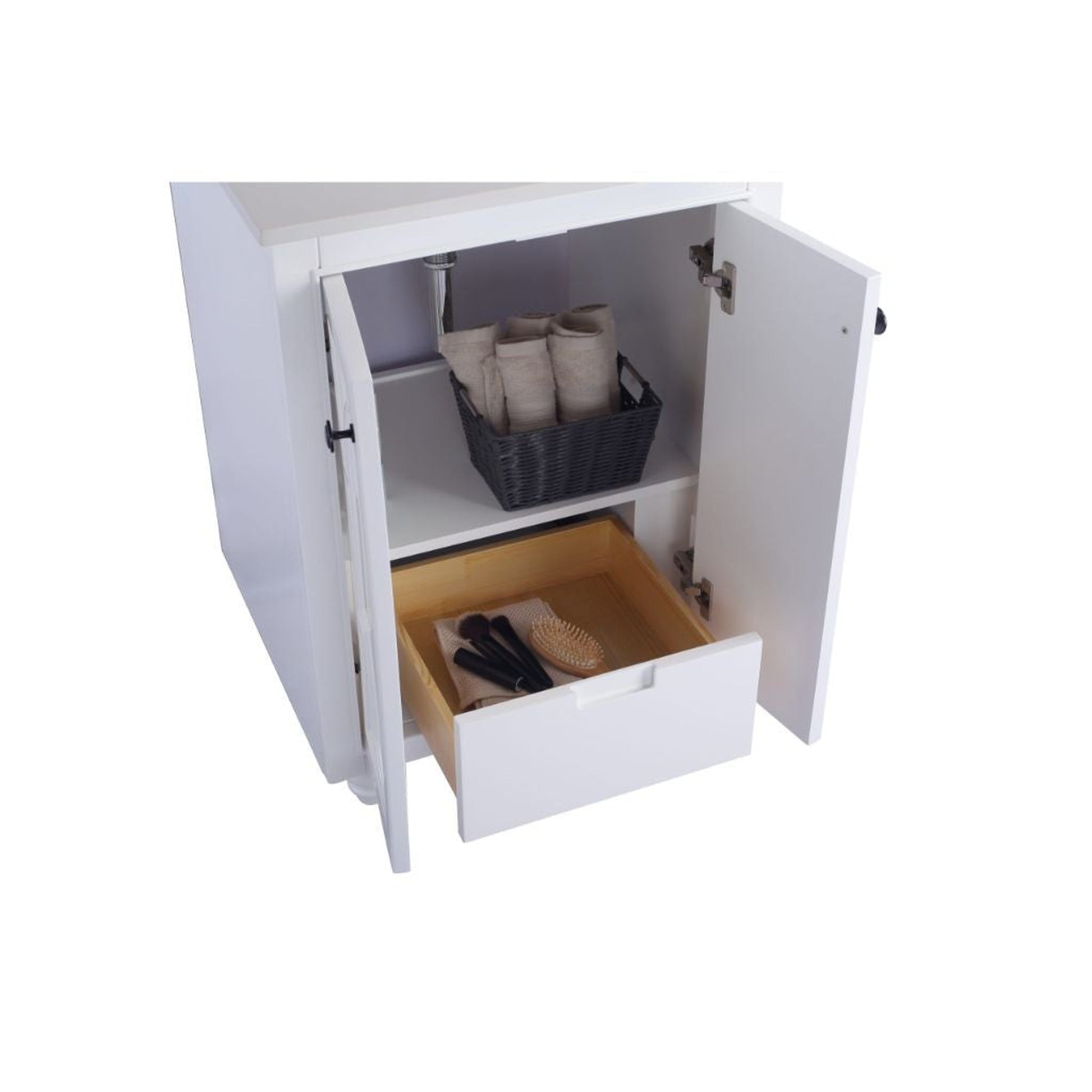 Laviva Odyssey 24" White Vanity Base and White Quartz Countertop With Rectangular Ceramic Sink