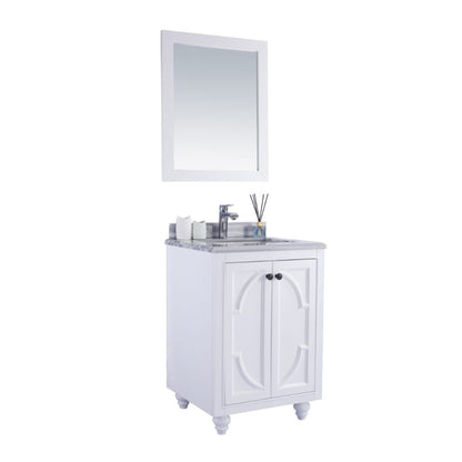 Laviva Odyssey 24" White Vanity Base and White Stripes Marble Countertop With Rectangular Ceramic Sink