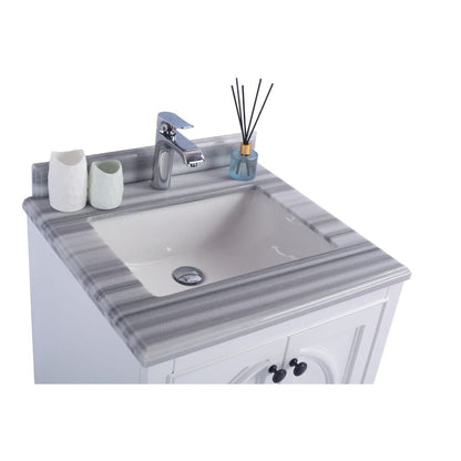 Laviva Odyssey 24" White Vanity Base and White Stripes Marble Countertop With Rectangular Ceramic Sink