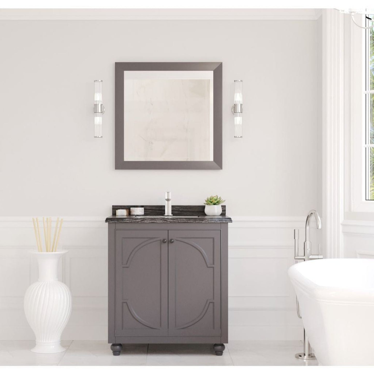 Laviva Odyssey 30" Maple Gray Vanity Base and Black Wood Marble Countertop With Rectangular Ceramic Sink