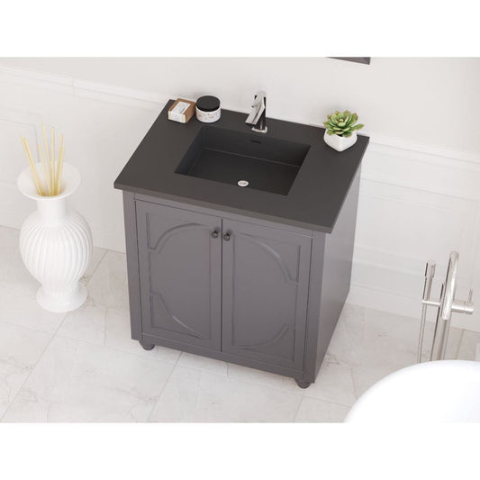 Laviva Odyssey 30" Maple Gray Vanity Base and Matte Black Solid Surface Countertop With Integrated Sink