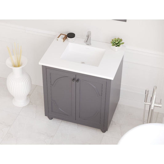Laviva Odyssey 30" Maple Gray Vanity Base and Matte White Solid Surface Countertop With Integrated Sink