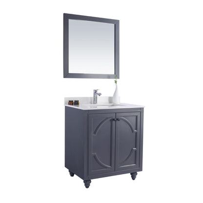Laviva Odyssey 30" Maple Gray Vanity Base and White Quartz Countertop With Rectangular Ceramic Sink