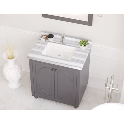 Laviva Odyssey 30" Maple Gray Vanity Base and White Stripes Marble Countertop With Rectangular Ceramic Sink