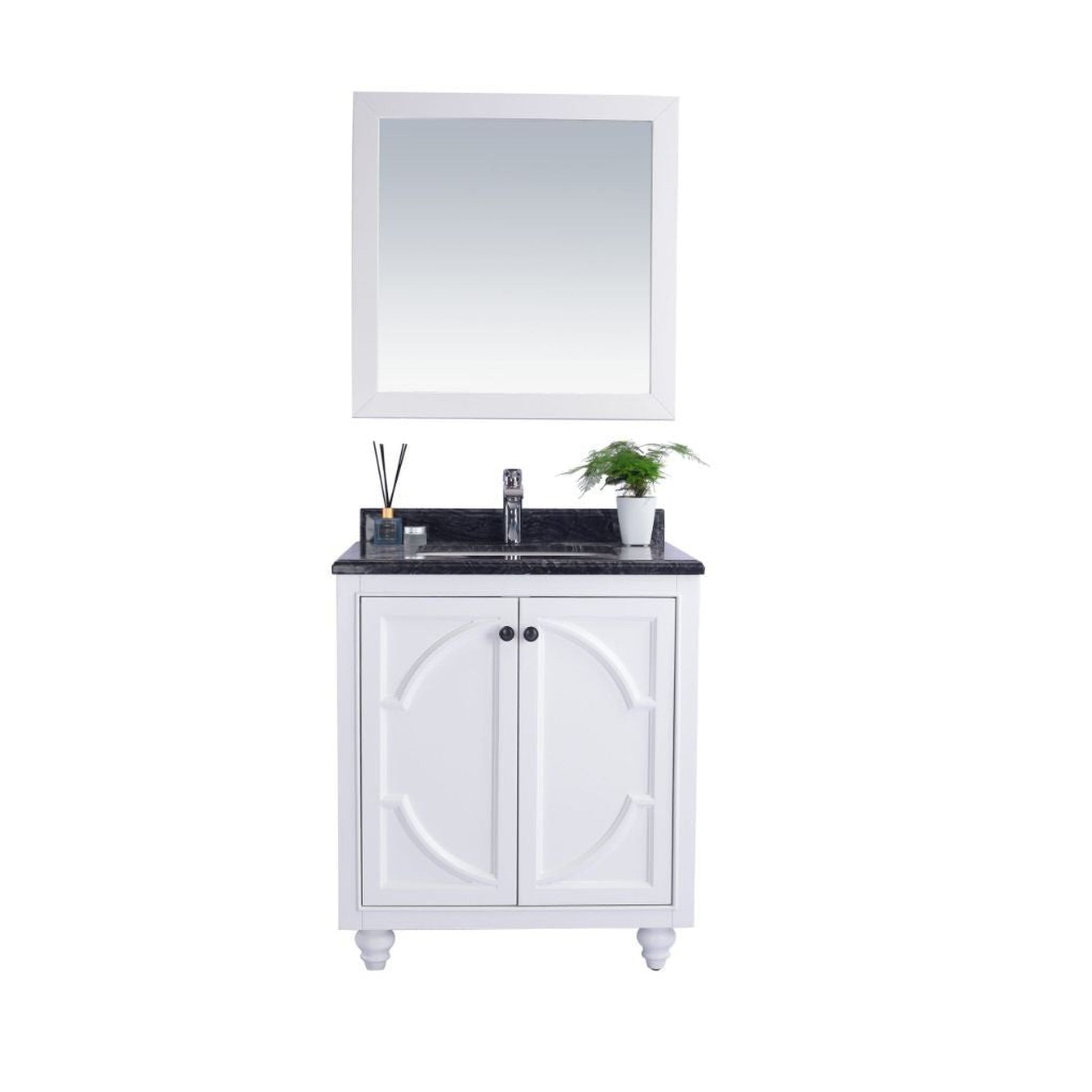 Laviva Odyssey 30" White Vanity Base and Black Wood Marble Countertop With Rectangular Ceramic Sink