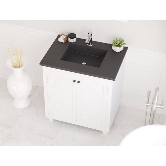 Laviva Odyssey 30" White Vanity Base and Matte Black Solid Surface Countertop With Integrated Sink
