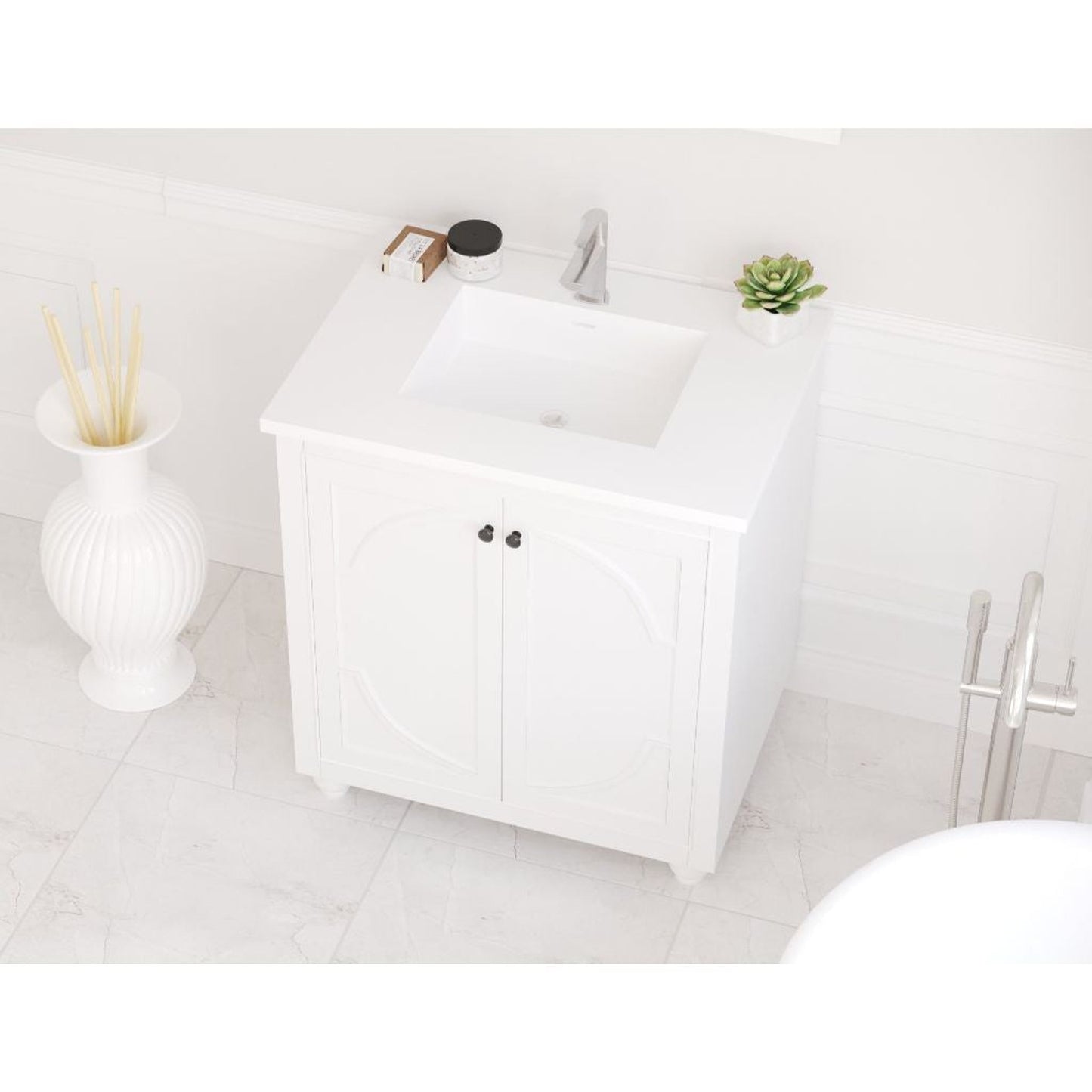 Laviva Odyssey 30" White Vanity Base and Matte White Solid Surface Countertop With Integrated Sink