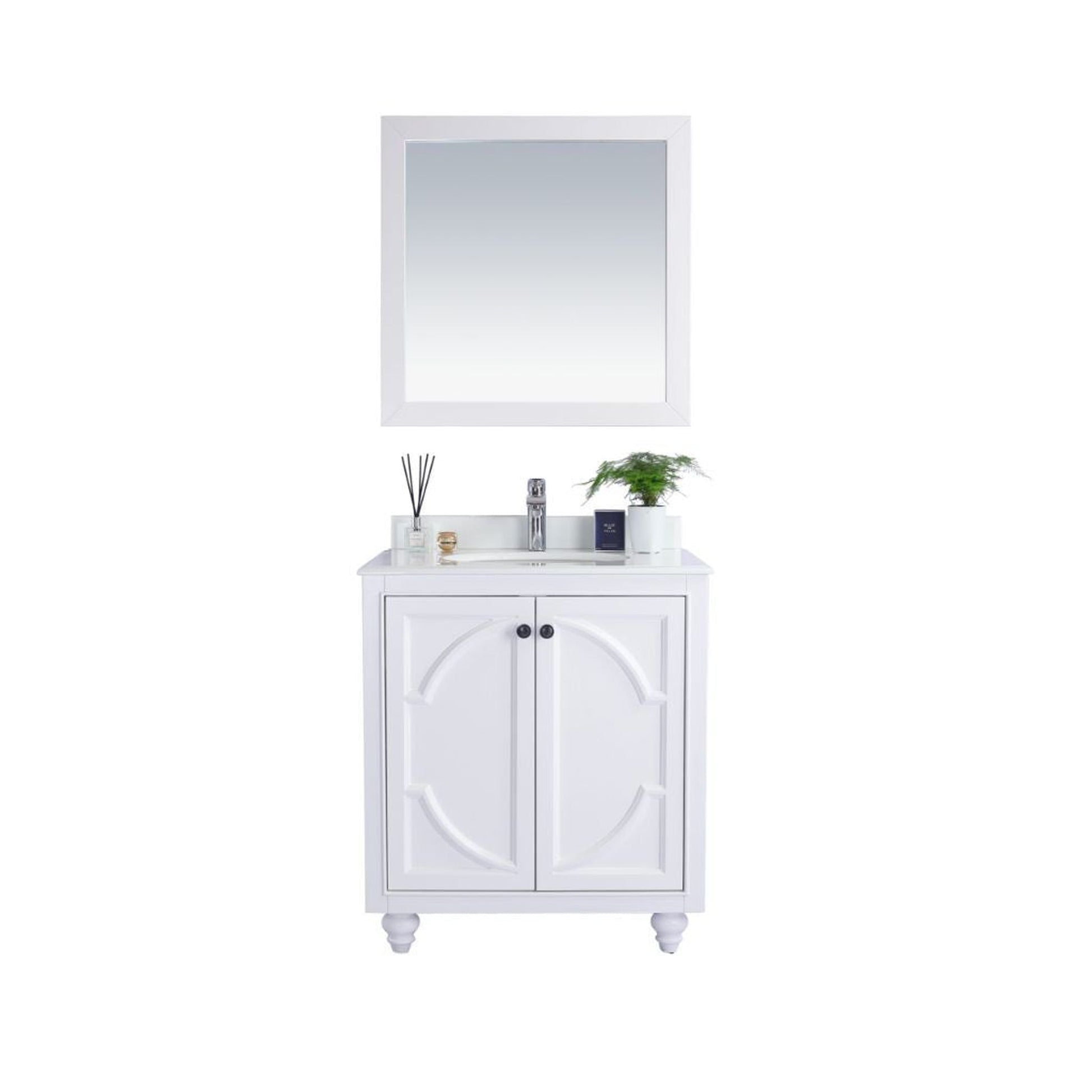 Laviva Odyssey 30" White Vanity Base and Pure White Phoenix Stone Countertop With Oval Ceramic Sink