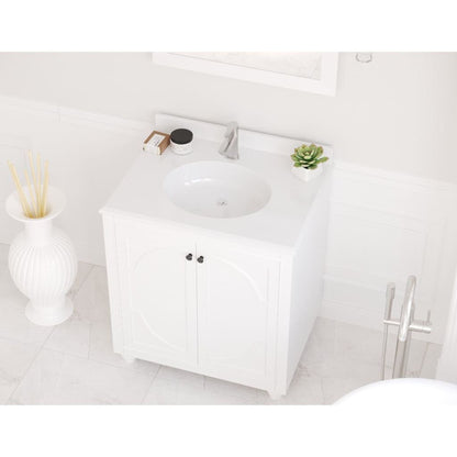 Laviva Odyssey 30" White Vanity Base and Pure White Phoenix Stone Countertop With Oval Ceramic Sink