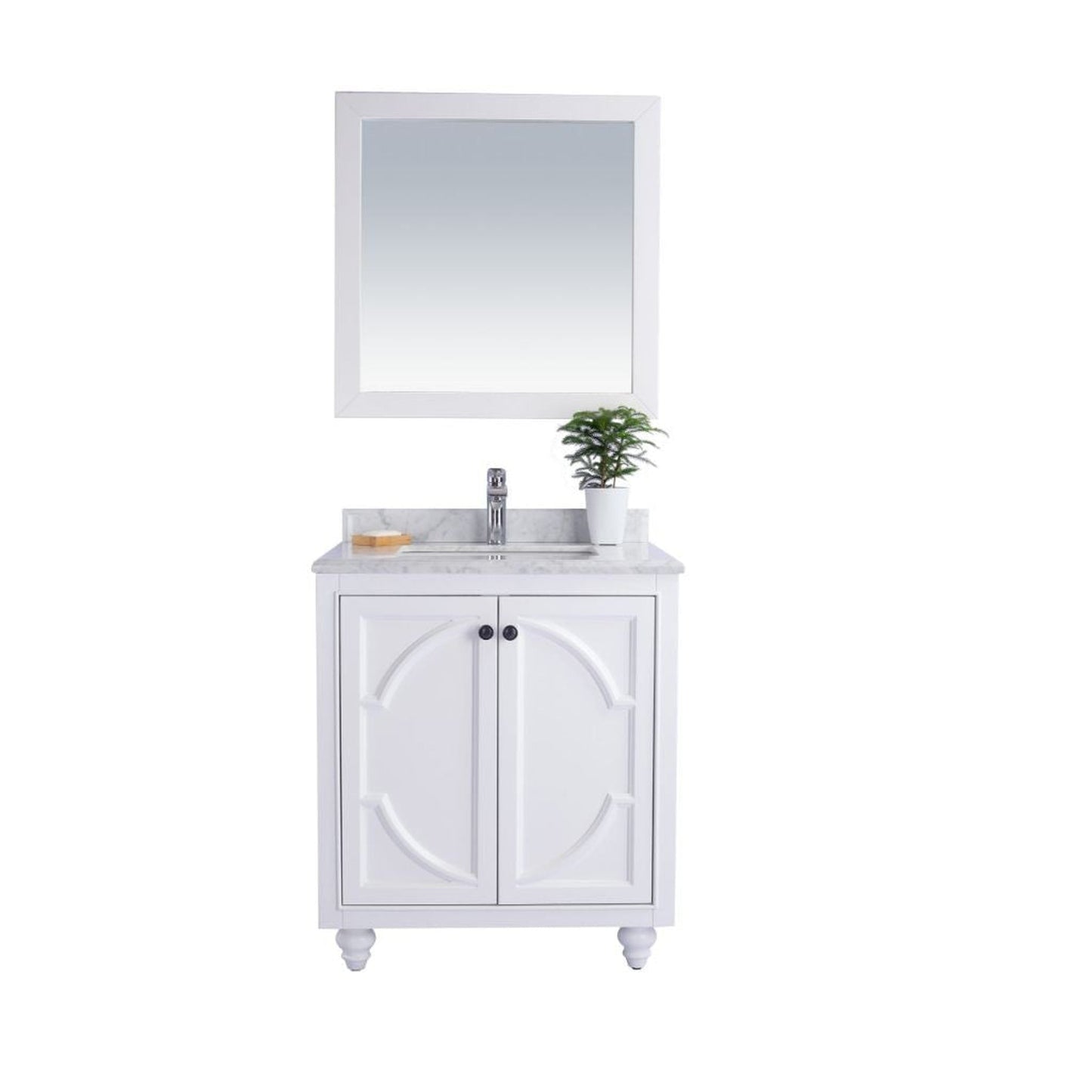 Laviva Odyssey 30" White Vanity Base and White Carrara Marble Countertop With Rectangular Ceramic Sink