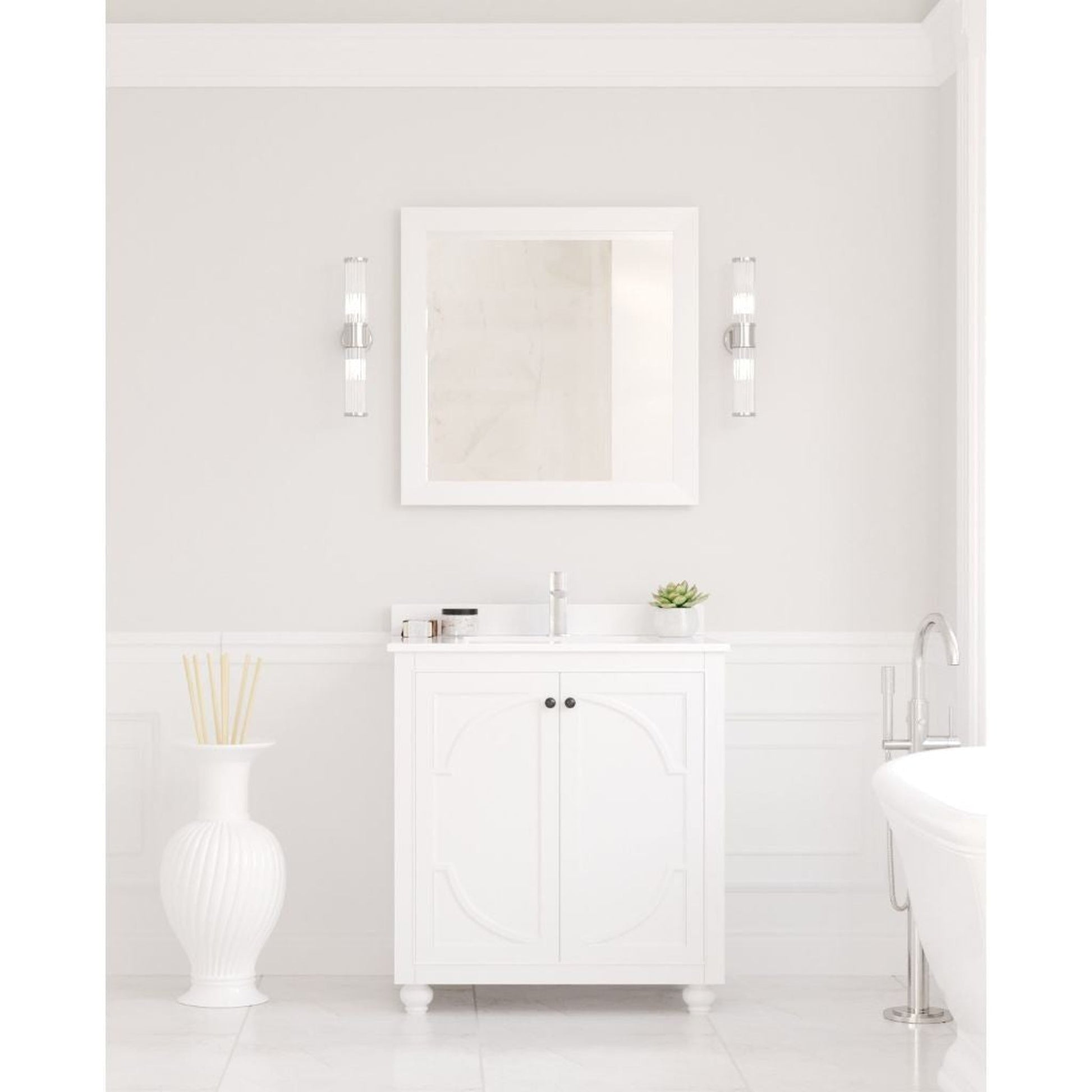 Laviva Odyssey 30" White Vanity Base and White Quartz Countertop With Rectangular Ceramic Sink