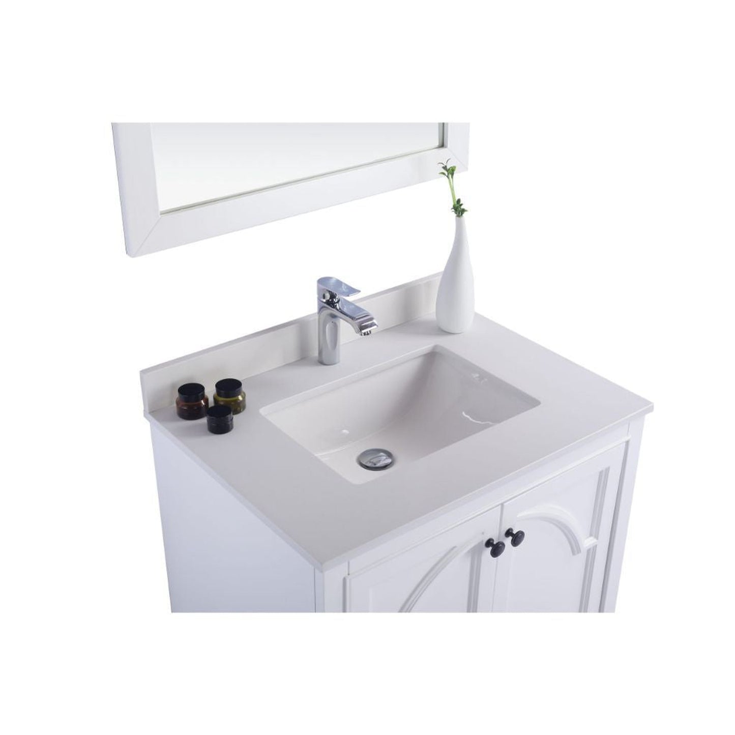 Laviva Odyssey 30" White Vanity Base and White Quartz Countertop With Rectangular Ceramic Sink