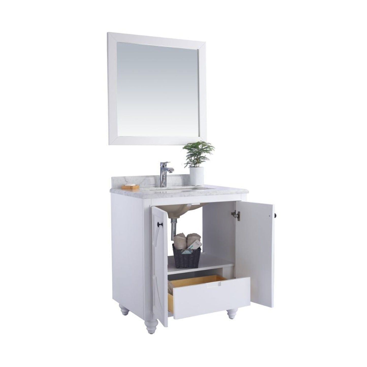 Laviva Odyssey 30" White Vanity Base and White Quartz Countertop With Rectangular Ceramic Sink