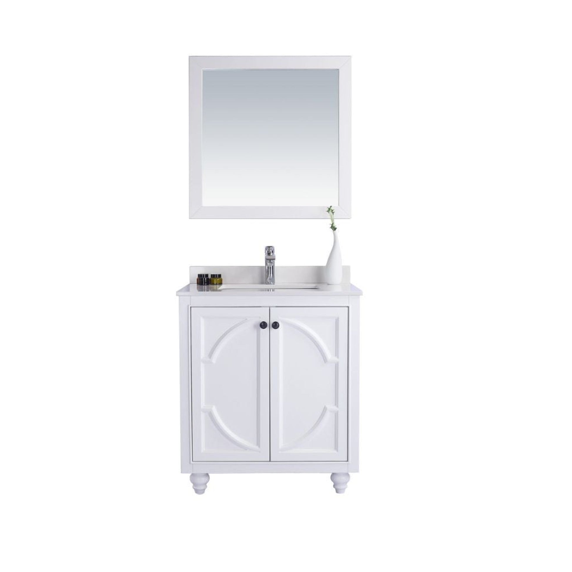 Laviva Odyssey 30" White Vanity Base and White Quartz Countertop With Rectangular Ceramic Sink