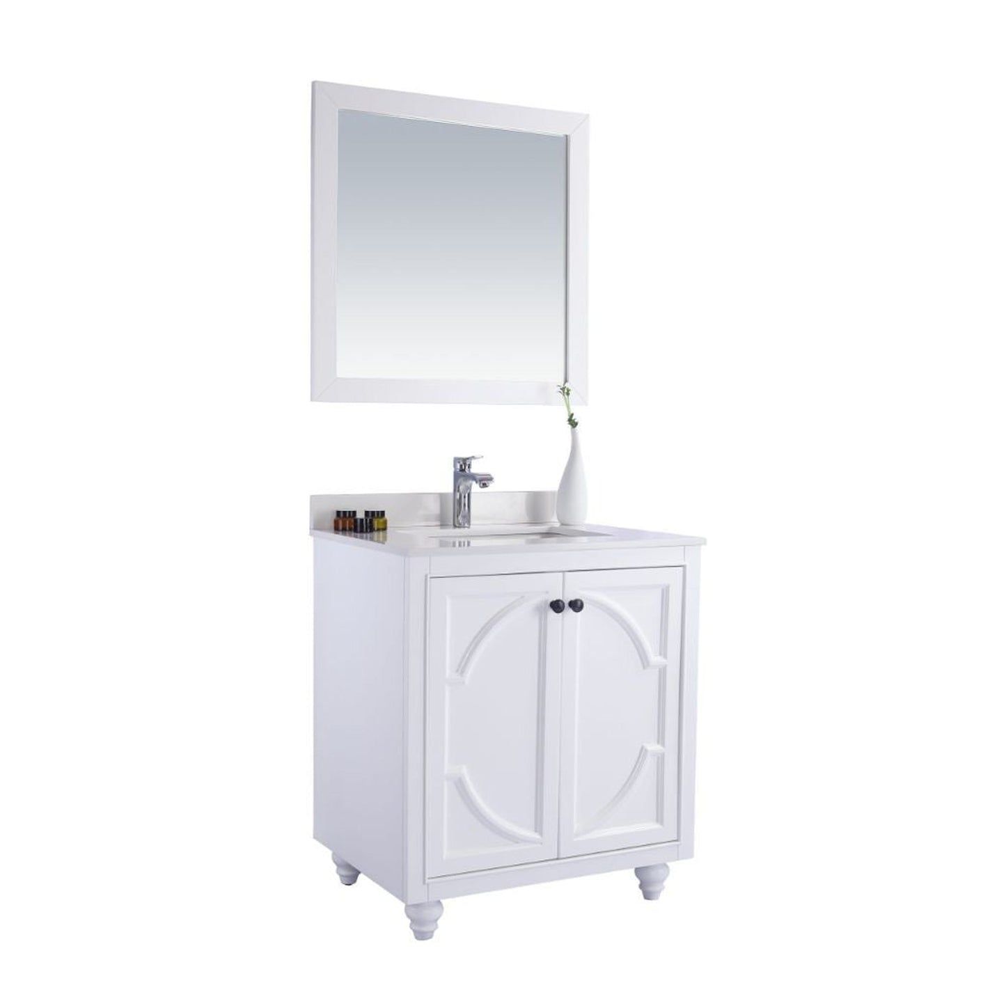 Laviva Odyssey 30" White Vanity Base and White Quartz Countertop With Rectangular Ceramic Sink