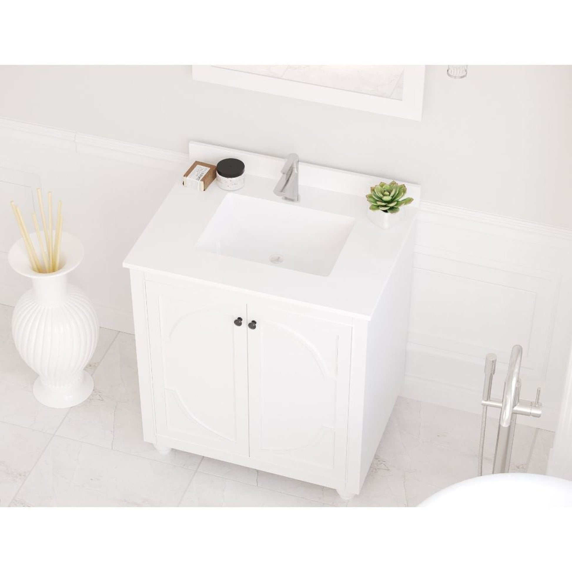 Laviva Odyssey 30" White Vanity Base and White Quartz Countertop With Rectangular Ceramic Sink