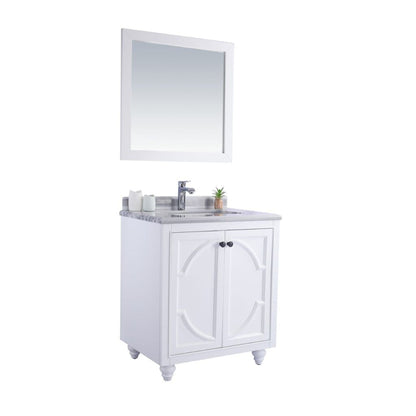 Laviva Odyssey 30" White Vanity Base and White Stripes Marble Countertop With Rectangular Ceramic Sink