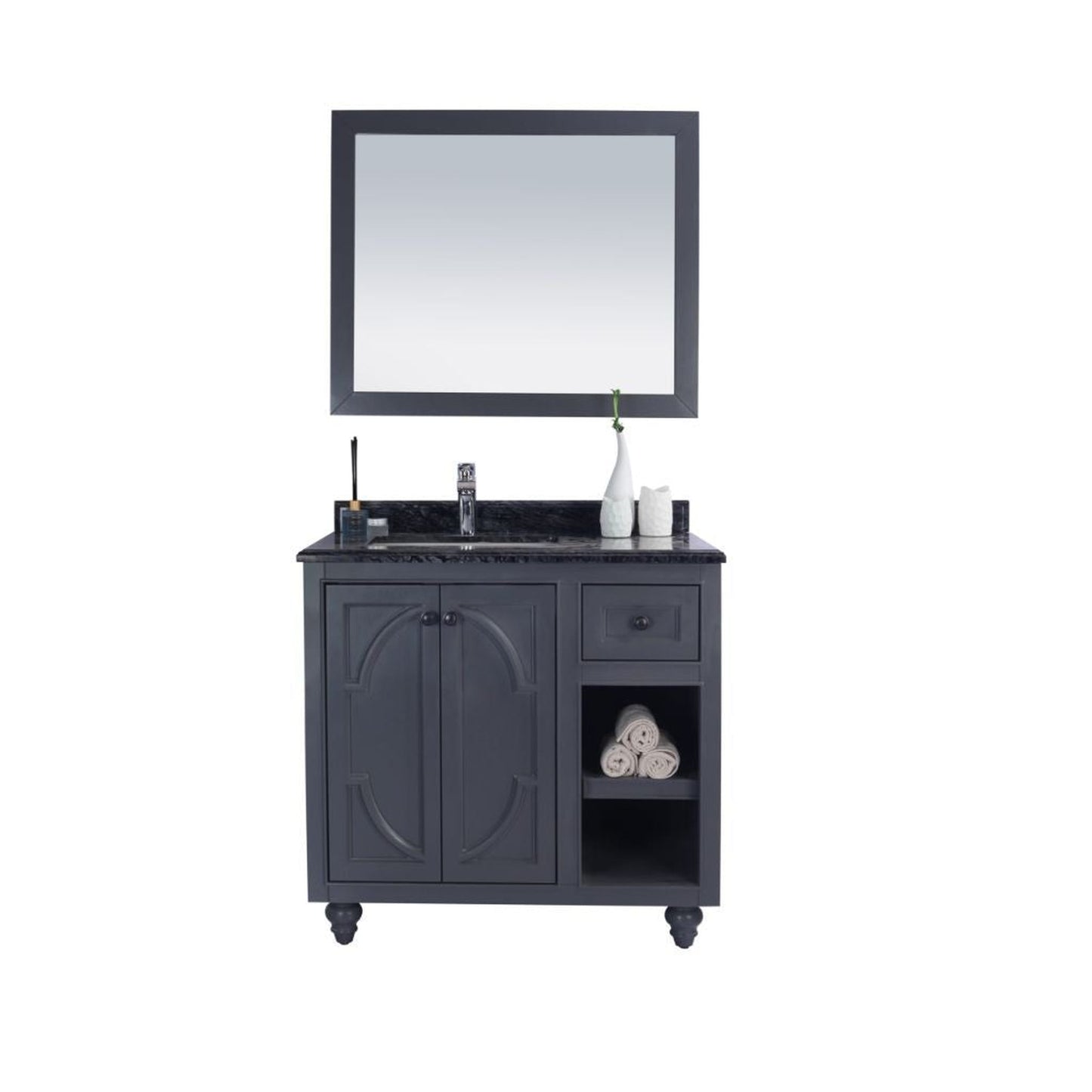 Laviva Odyssey 36" Maple Gray Vanity Base and Black Wood Marble Countertop With Left Offset Rectangular Ceramic Sink