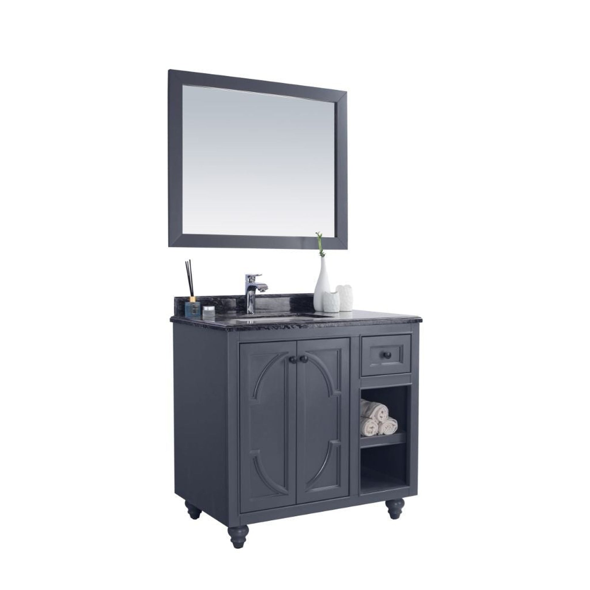 Laviva Odyssey 36" Maple Gray Vanity Base and Black Wood Marble Countertop With Left Offset Rectangular Ceramic Sink