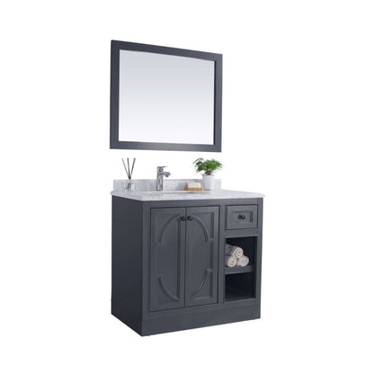 Laviva Odyssey 36" Maple Gray Vanity Base and White Carrara Marble Countertop With Left Offset Rectangular Ceramic Sink
