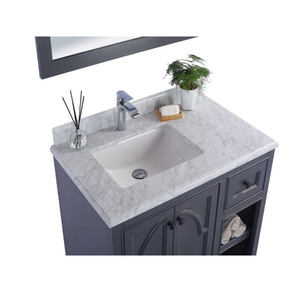 Laviva Odyssey 36" Single Hole White Carrara Marble Countertop With Left Offset Rectangular Ceramic Sink