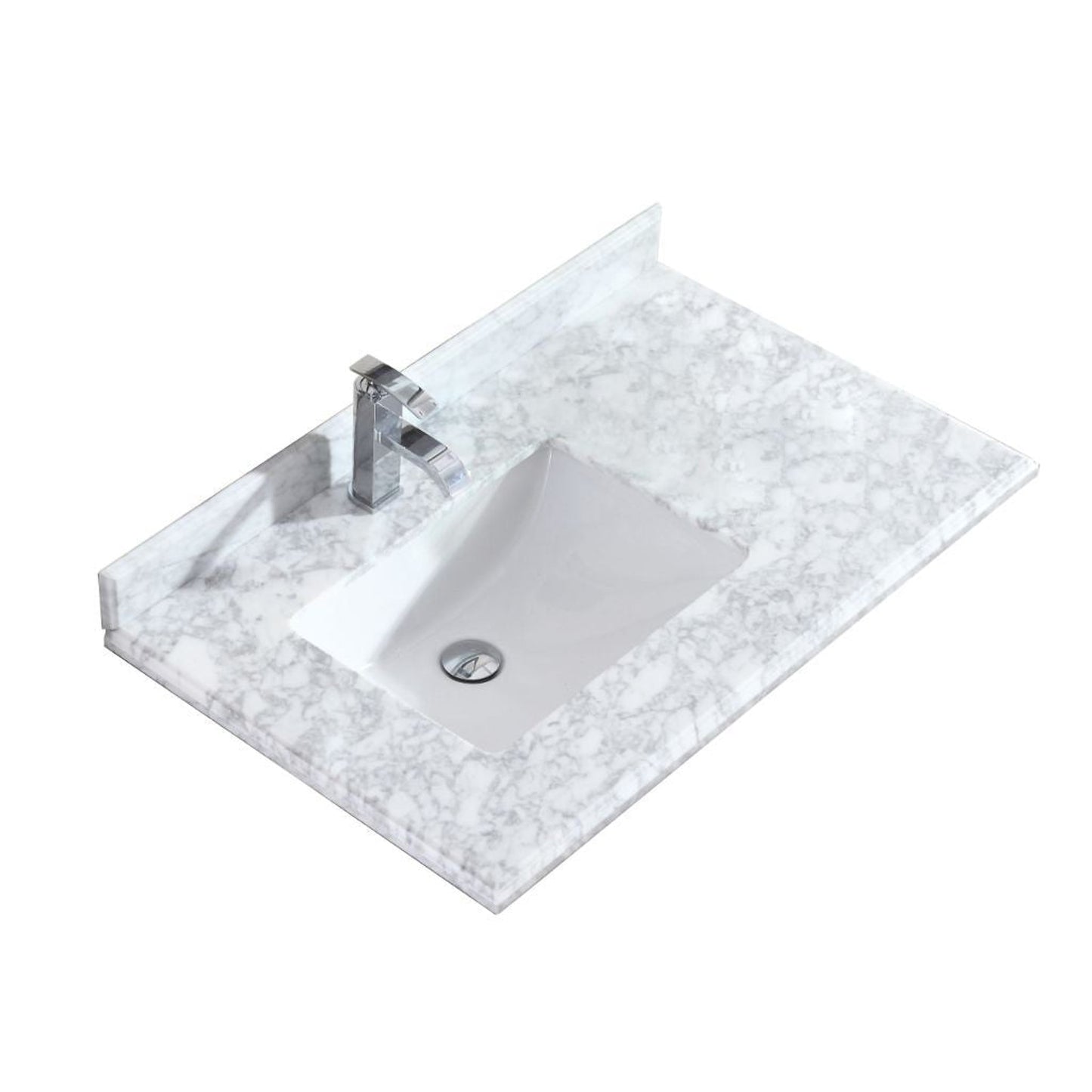 Laviva Odyssey 36" Single Hole White Carrara Marble Countertop With Left Offset Rectangular Ceramic Sink