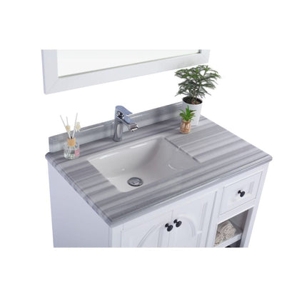 Laviva Odyssey 36" Single Hole White Stripes Marble Countertop With Left Offset Rectangular Ceramic Sink