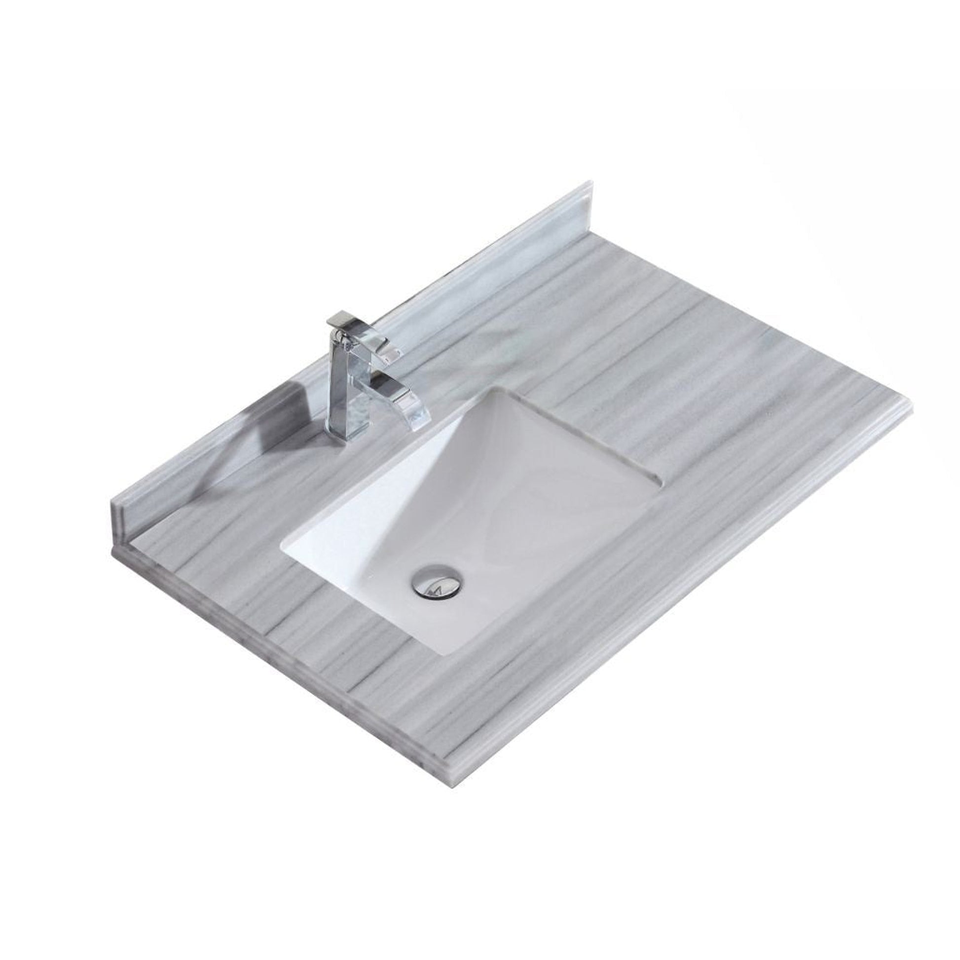 Laviva Odyssey 36" Single Hole White Stripes Marble Countertop With Left Offset Rectangular Ceramic Sink