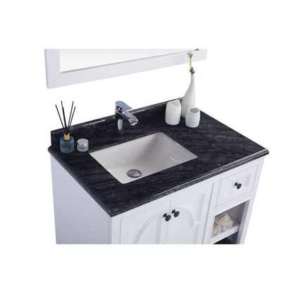 Laviva Odyssey 36" White Vanity Base and Black Wood Marble Countertop With Left Offset Rectangular Ceramic Sink