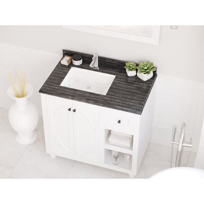 Laviva Odyssey 36" White Vanity Base and Black Wood Marble Countertop With Left Offset Rectangular Ceramic Sink