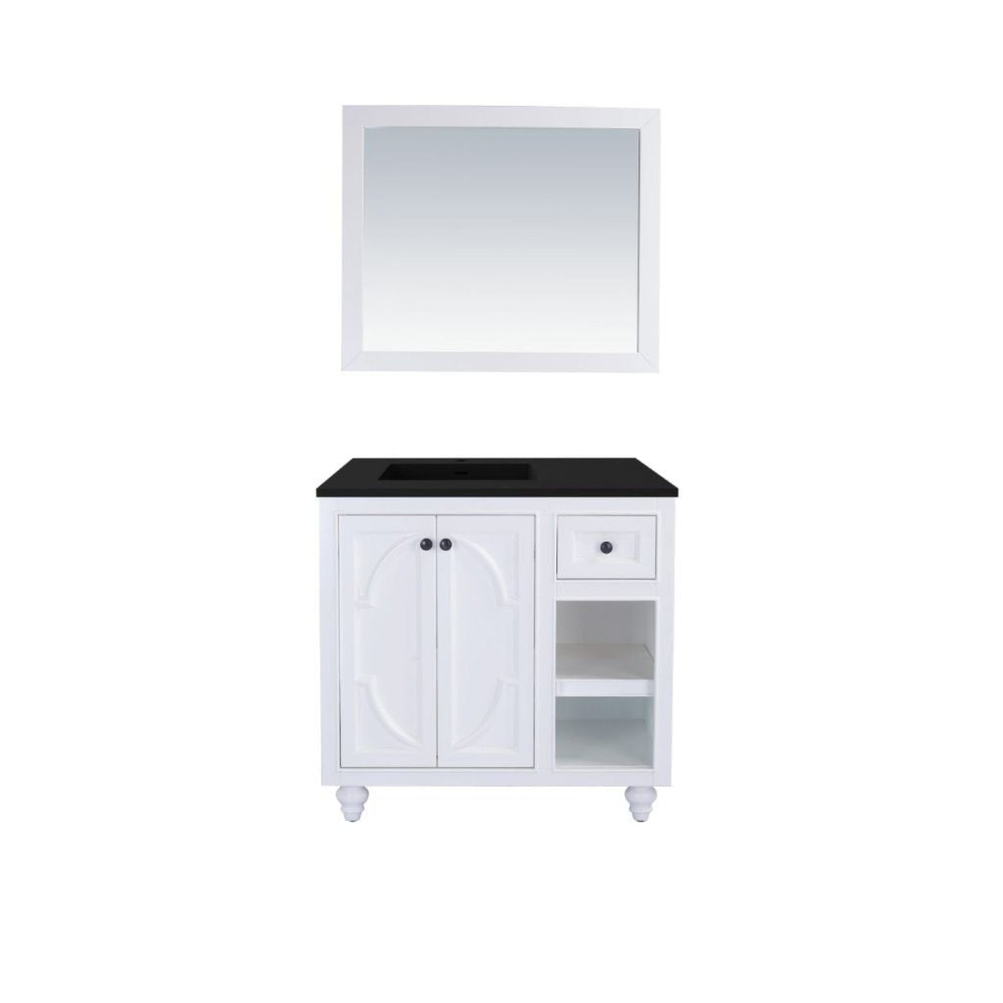 Laviva Odyssey 36" White Vanity Base and Matte Black Solid Surface Countertop With Left Offset Integrated Sink
