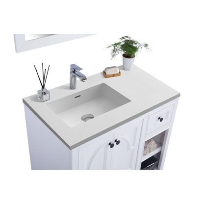 Laviva Odyssey 36" White Vanity Base and Matte White Solid Surface Countertop With Left Offset Integrated Sink